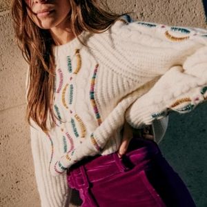 Sezane Soraya Multi Color Embroidered Sweater